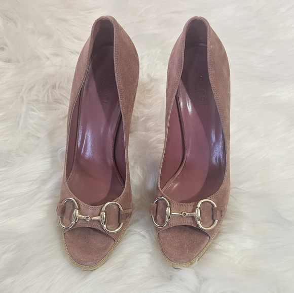 GUCCI Pink Champagne / Rose Peep Toe Heels - Picture 6 of 15